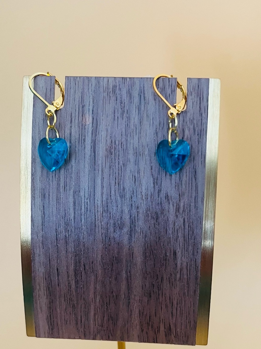 Blue Crystal heart earrings Gold plated - Picture 1 of 8